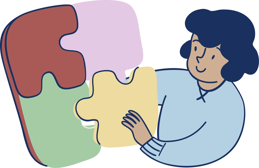 Illustration of a woman holding a puzzle piece.
