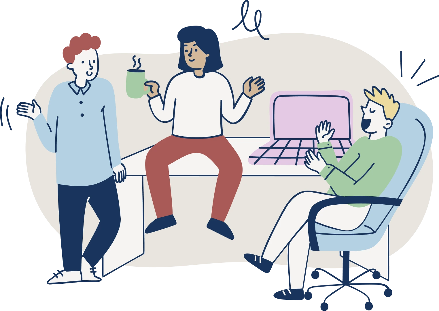 Illustration of a group of people hanging out at work.
